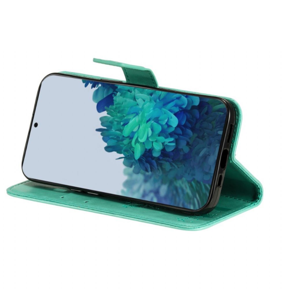 Folio-hoesje voor Samsung Galaxy S22 Plus 5G Met Ketting Boom En Kat Met Bandjes