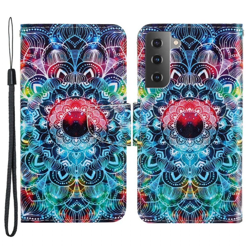 Folio-hoesje voor Samsung Galaxy S22 Plus 5G Met Ketting Knipperende Mandala Met Bandjes