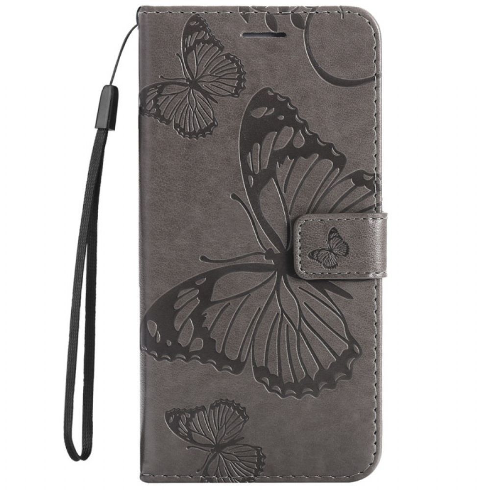 Folio-hoesje voor Samsung Galaxy S22 Plus 5G Met Ketting Reusachtige Vlinders Met Bandjes