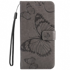 Folio-hoesje voor Samsung Galaxy S22 Plus 5G Met Ketting Reusachtige Vlinders Met Bandjes