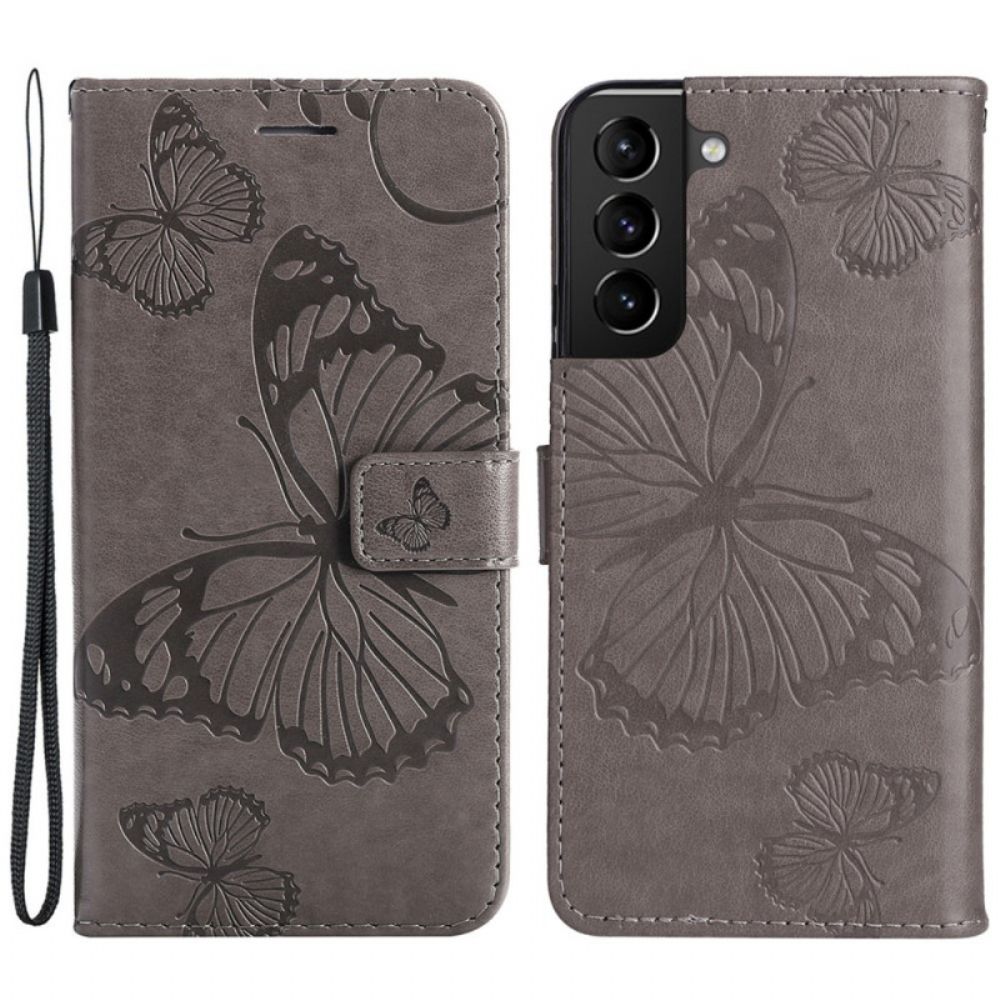 Folio-hoesje voor Samsung Galaxy S22 Plus 5G Met Ketting Reusachtige Vlinders Met Bandjes