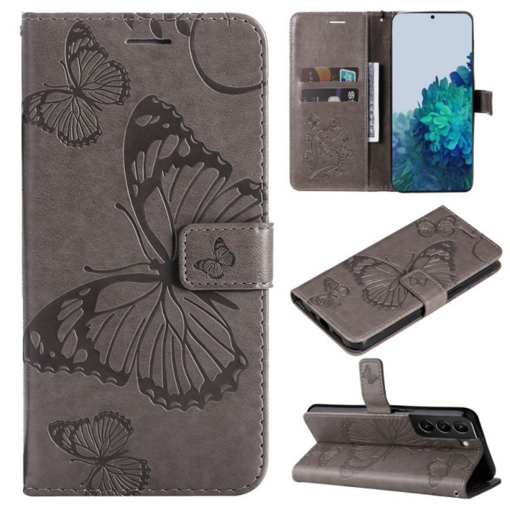 Folio-hoesje voor Samsung Galaxy S22 Plus 5G Met Ketting Reusachtige Vlinders Met Bandjes