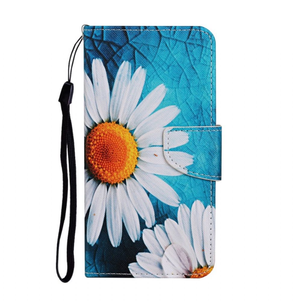 Folio-hoesje voor Samsung Galaxy S22 Plus 5G Met Ketting Thong Madeliefjes