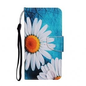 Folio-hoesje voor Samsung Galaxy S22 Plus 5G Met Ketting Thong Madeliefjes