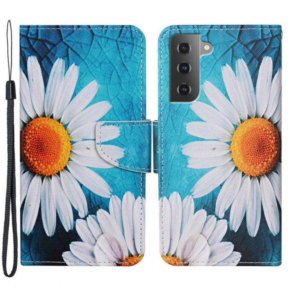 Folio-hoesje voor Samsung Galaxy S22 Plus 5G Met Ketting Thong Madeliefjes