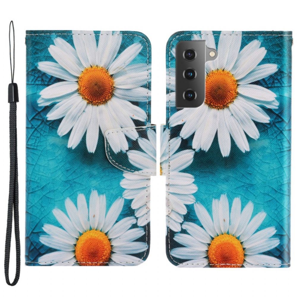 Folio-hoesje voor Samsung Galaxy S22 Plus 5G Met Ketting Thong Madeliefjes