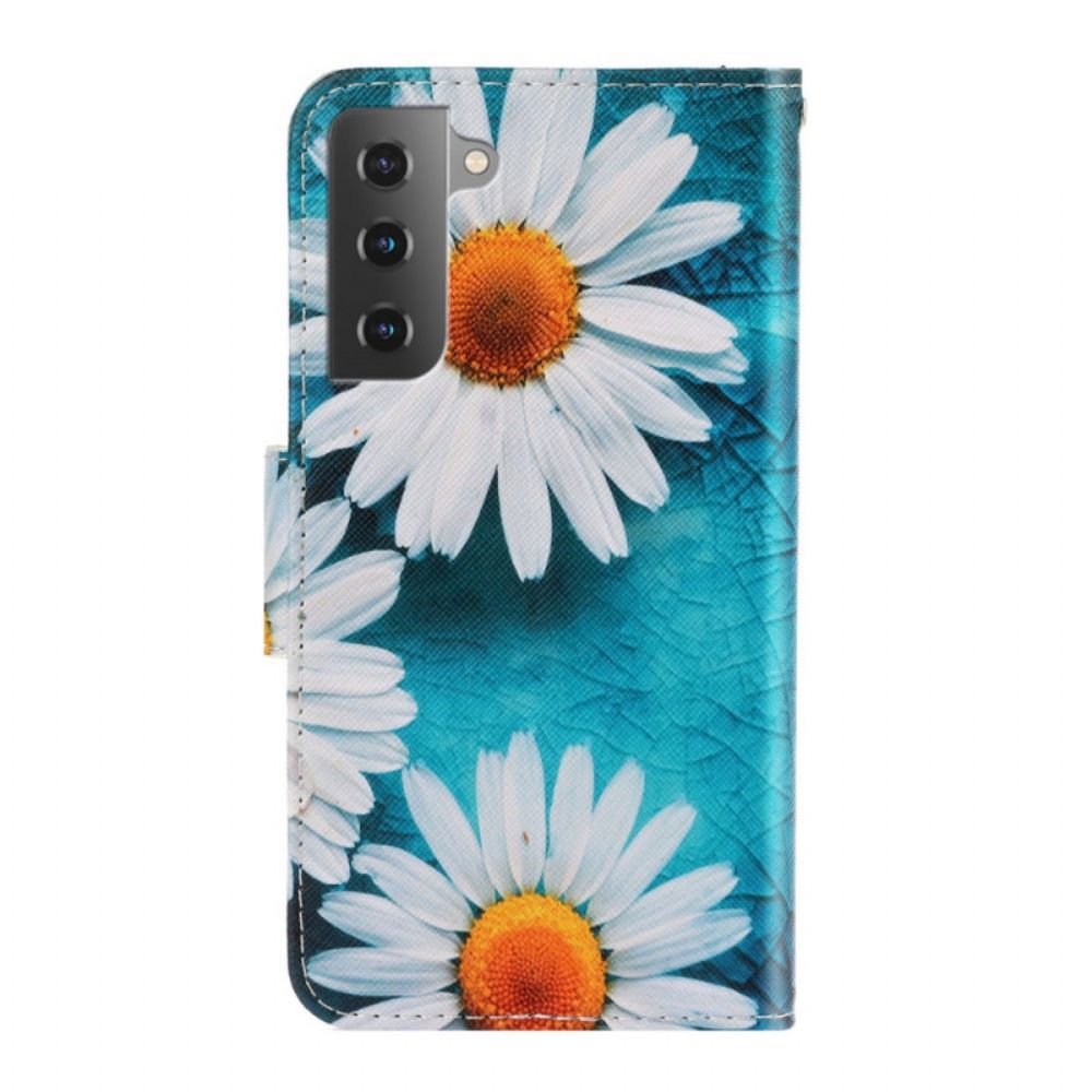 Folio-hoesje voor Samsung Galaxy S22 Plus 5G Met Ketting Thong Madeliefjes