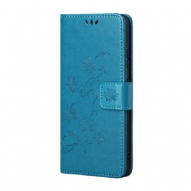 Folio-hoesje voor Samsung Galaxy S22 Plus 5G Met Ketting Thong Vlinders En Bloemen