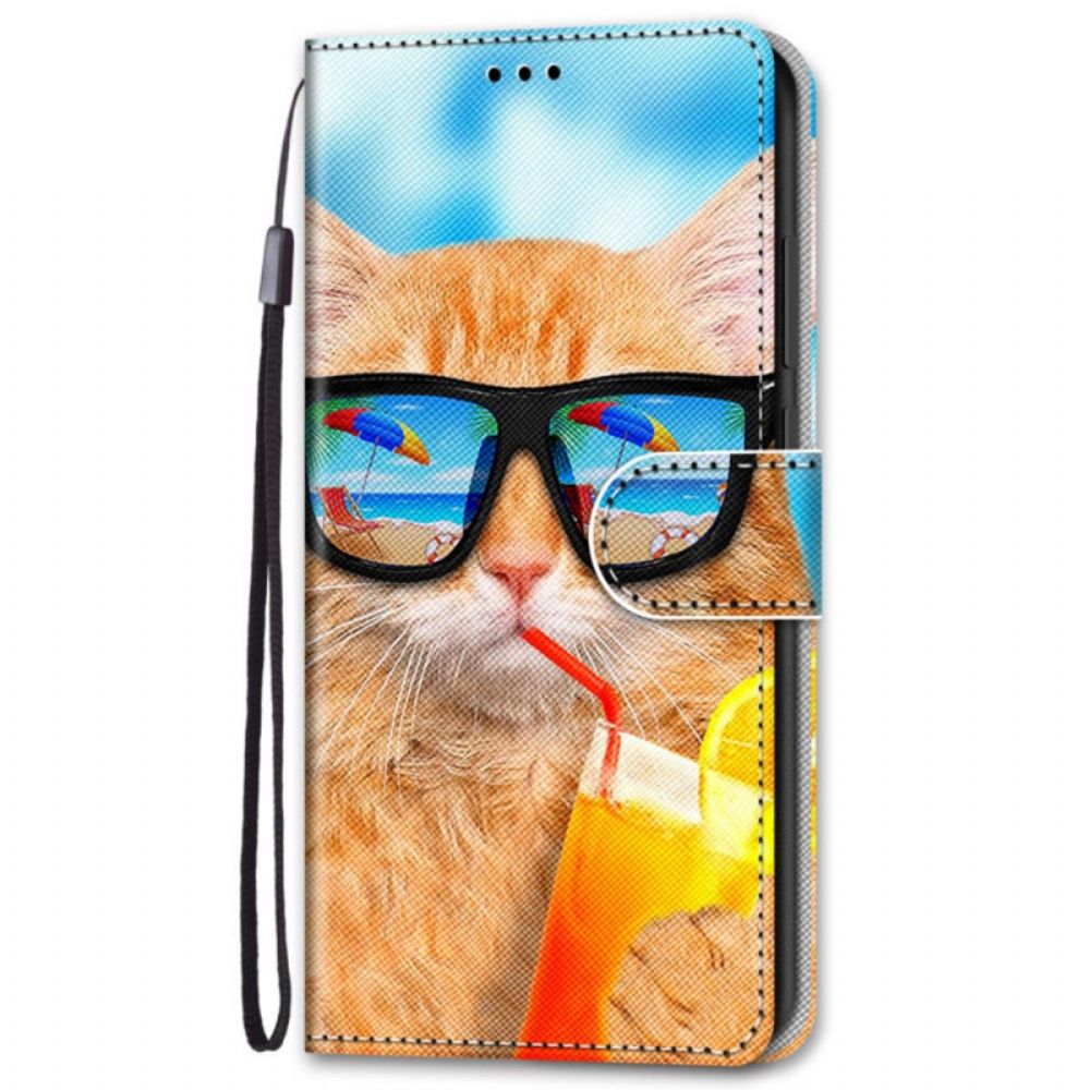 Folio-hoesje voor Samsung Galaxy S22 Plus 5G Met Ketting Thong Zon Kat