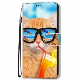 Folio-hoesje voor Samsung Galaxy S22 Plus 5G Met Ketting Thong Zon Kat