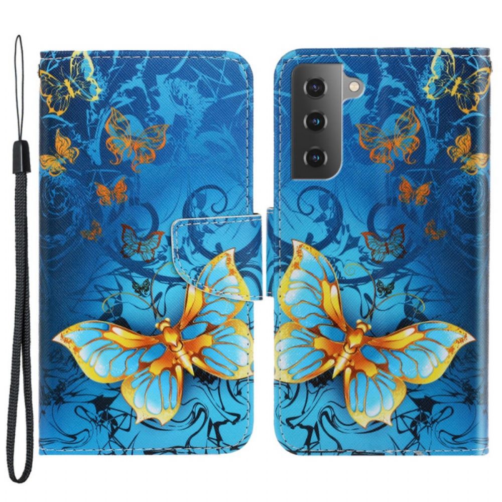 Folio-hoesje voor Samsung Galaxy S22 Plus 5G Met Ketting Vlinderriem Variaties