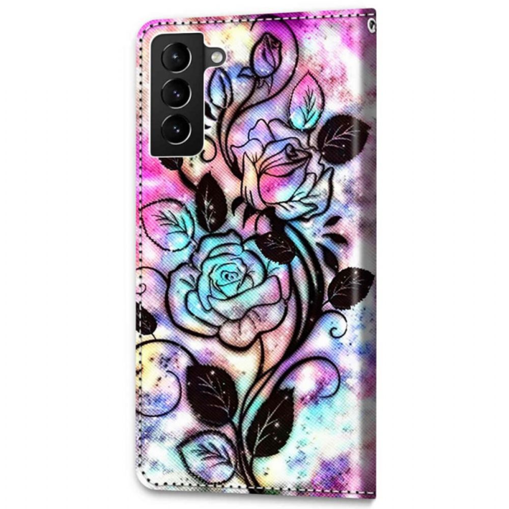 Folio-hoesje voor Samsung Galaxy S22 Plus 5G Neonbloemen