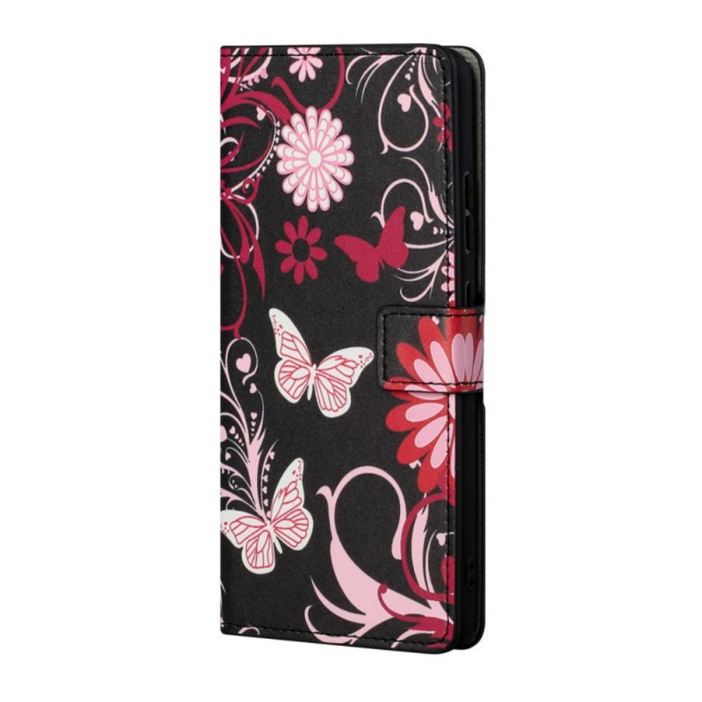 Folio-hoesje voor Samsung Galaxy S22 Plus 5G Vlinders En Bloemen