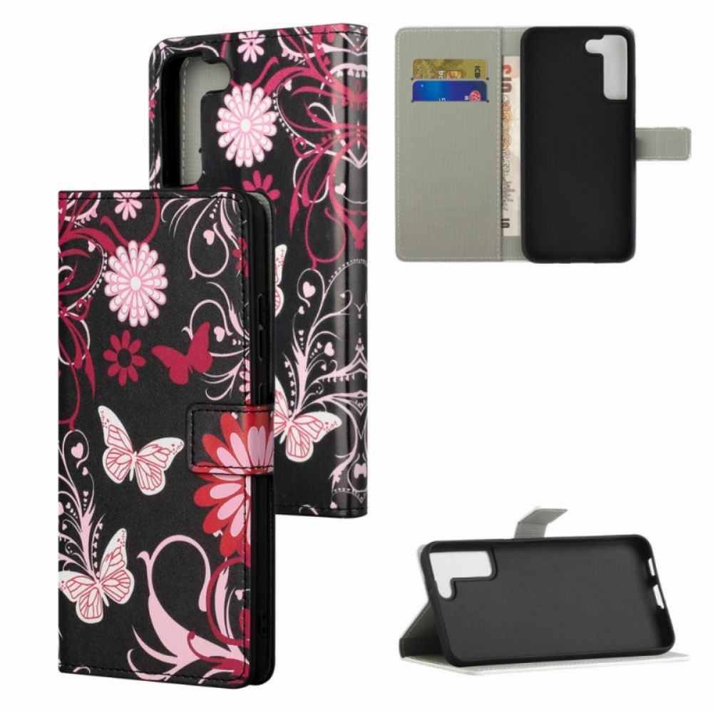 Folio-hoesje voor Samsung Galaxy S22 Plus 5G Vlinders En Bloemen