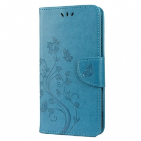 Folio-hoesje voor Samsung Galaxy S22 Plus 5G Vlinders En Bloemen Met Koord