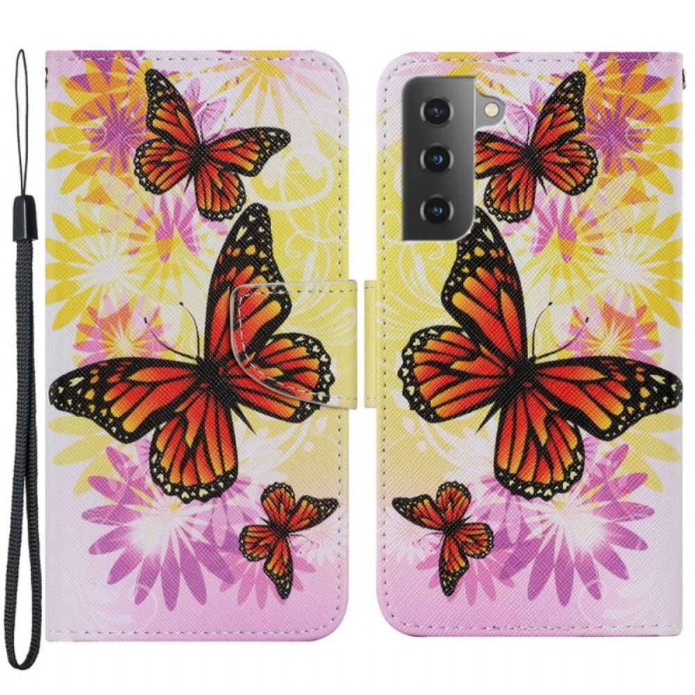 Folio-hoesje voor Samsung Galaxy S22 Plus 5G Vlinders En Zomerbloemen