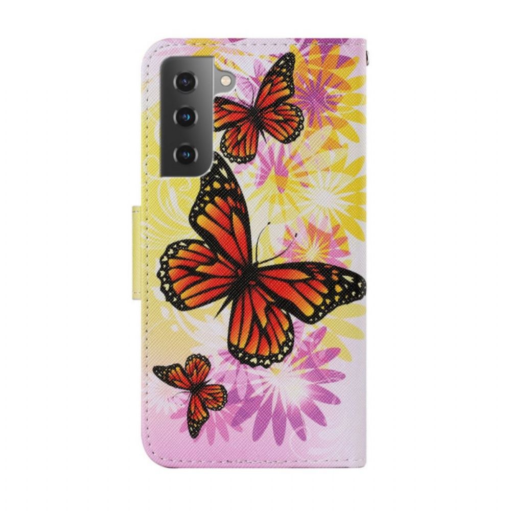 Folio-hoesje voor Samsung Galaxy S22 Plus 5G Vlinders En Zomerbloemen