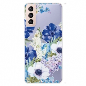 Hoesje voor Samsung Galaxy S22 Plus 5G Aquarel Blauwe Bloemen