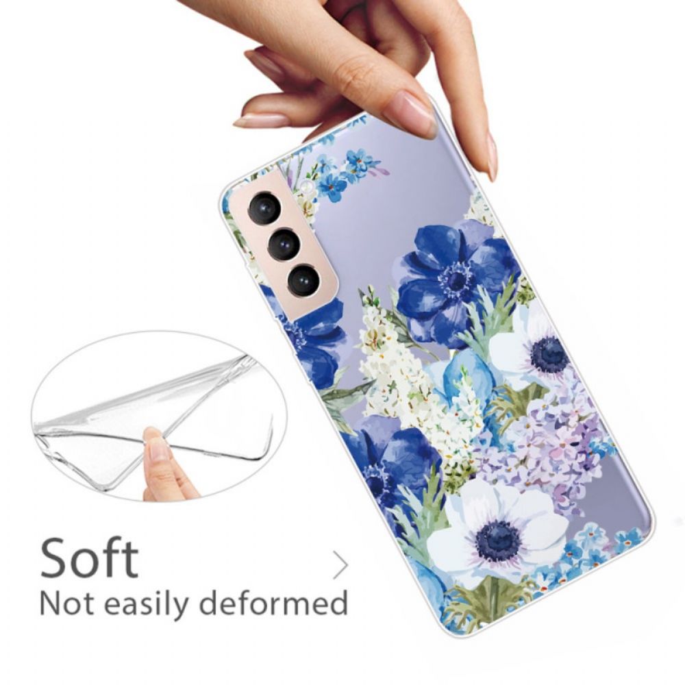 Hoesje voor Samsung Galaxy S22 Plus 5G Aquarel Blauwe Bloemen