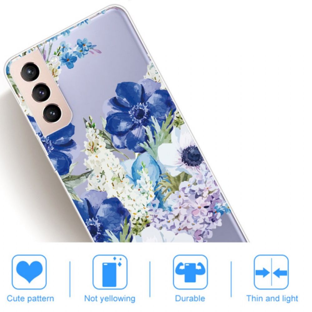 Hoesje voor Samsung Galaxy S22 Plus 5G Aquarel Blauwe Bloemen