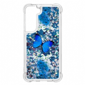 Hoesje voor Samsung Galaxy S22 Plus 5G Blauwe Glittervlinders