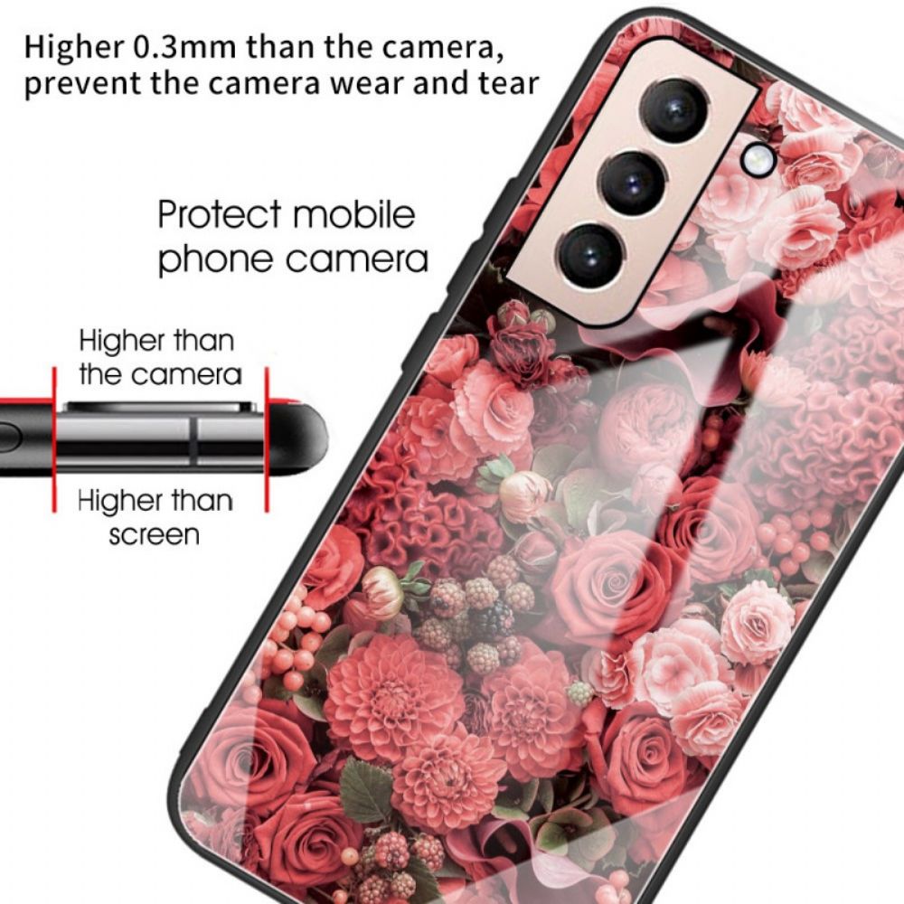 Hoesje voor Samsung Galaxy S22 Plus 5G Gehard Glas Roze Bloemen