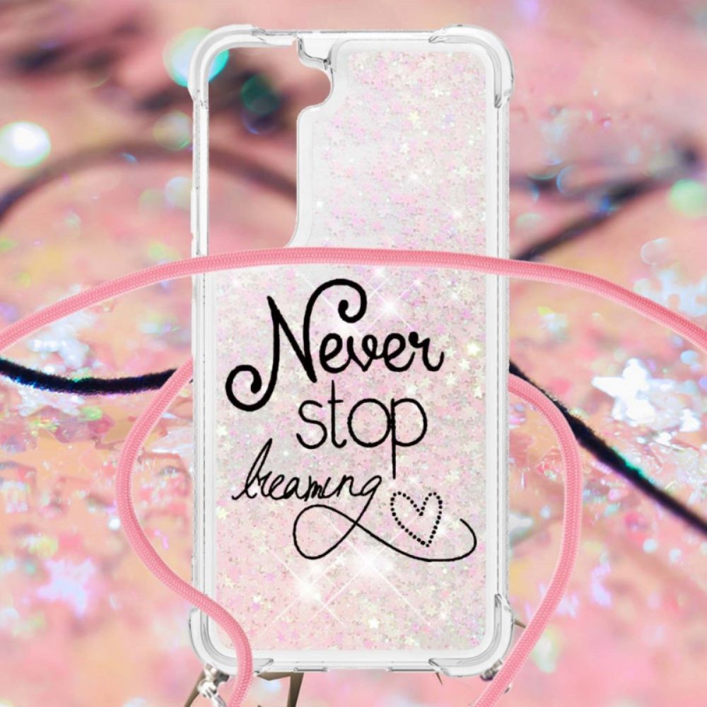 Hoesje voor Samsung Galaxy S22 Plus 5G Met Koord Stop Nooit Met Glitterkoord