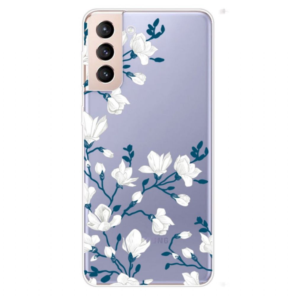 Hoesje voor Samsung Galaxy S22 Plus 5G Transparante Witte Bloemen