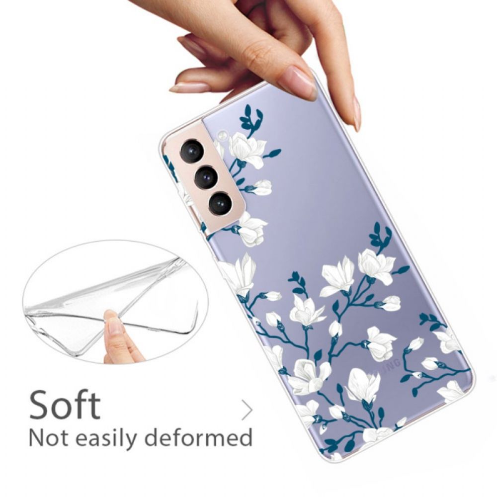 Hoesje voor Samsung Galaxy S22 Plus 5G Transparante Witte Bloemen