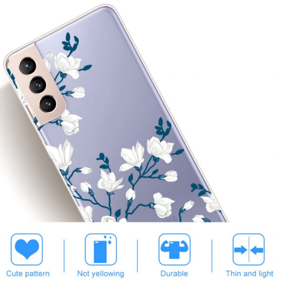 Hoesje voor Samsung Galaxy S22 Plus 5G Transparante Witte Bloemen