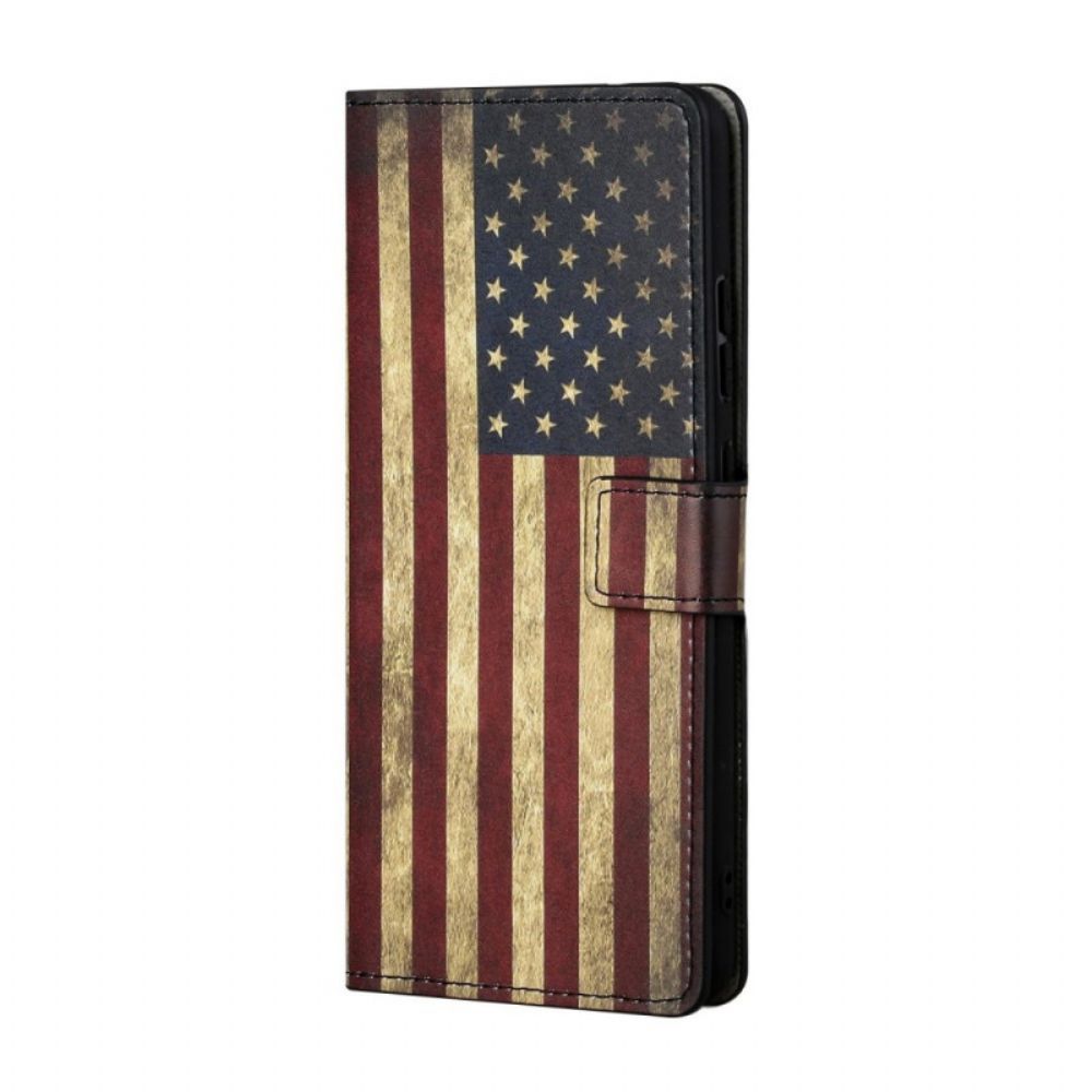 Leren Hoesje voor Samsung Galaxy S22 Plus 5G Amerikaanse Vlag