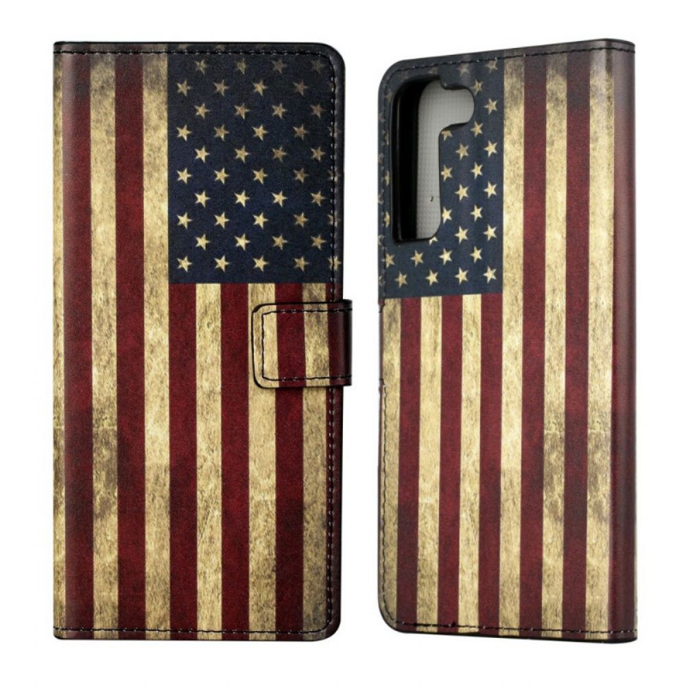 Leren Hoesje voor Samsung Galaxy S22 Plus 5G Amerikaanse Vlag