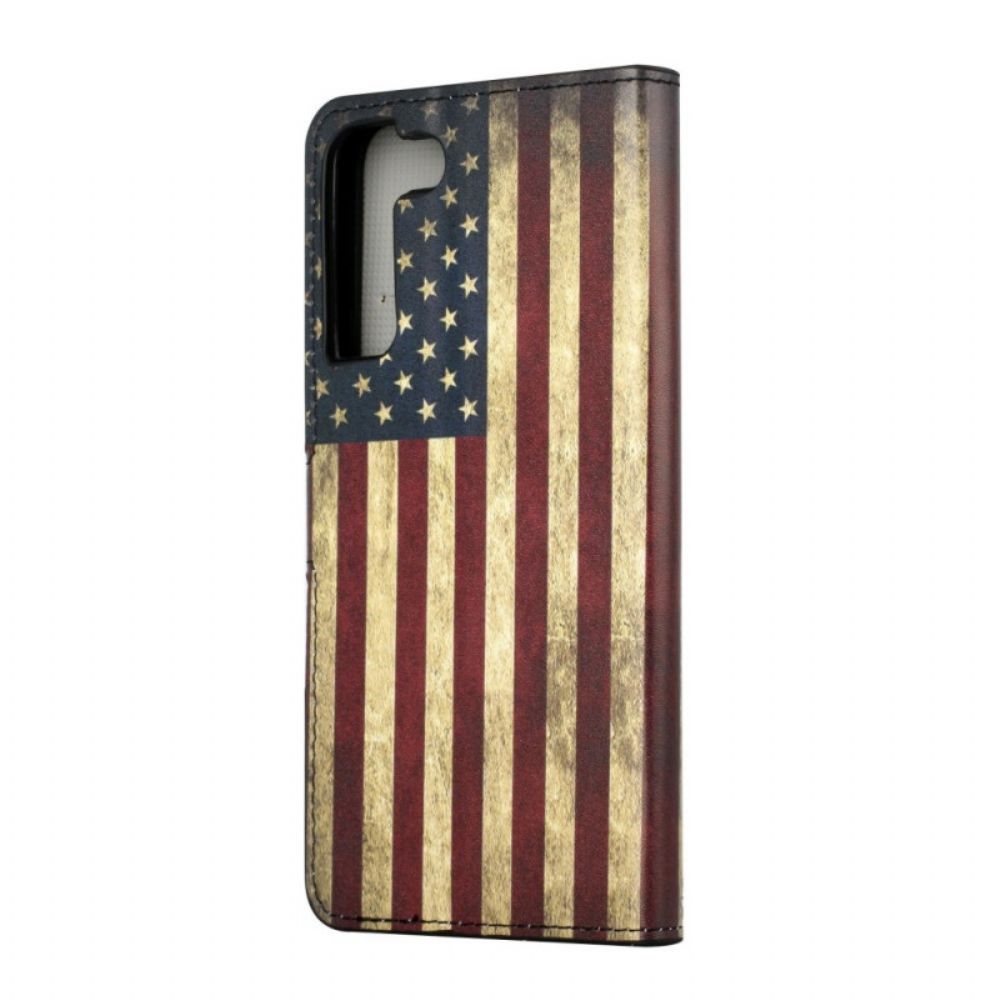 Leren Hoesje voor Samsung Galaxy S22 Plus 5G Amerikaanse Vlag