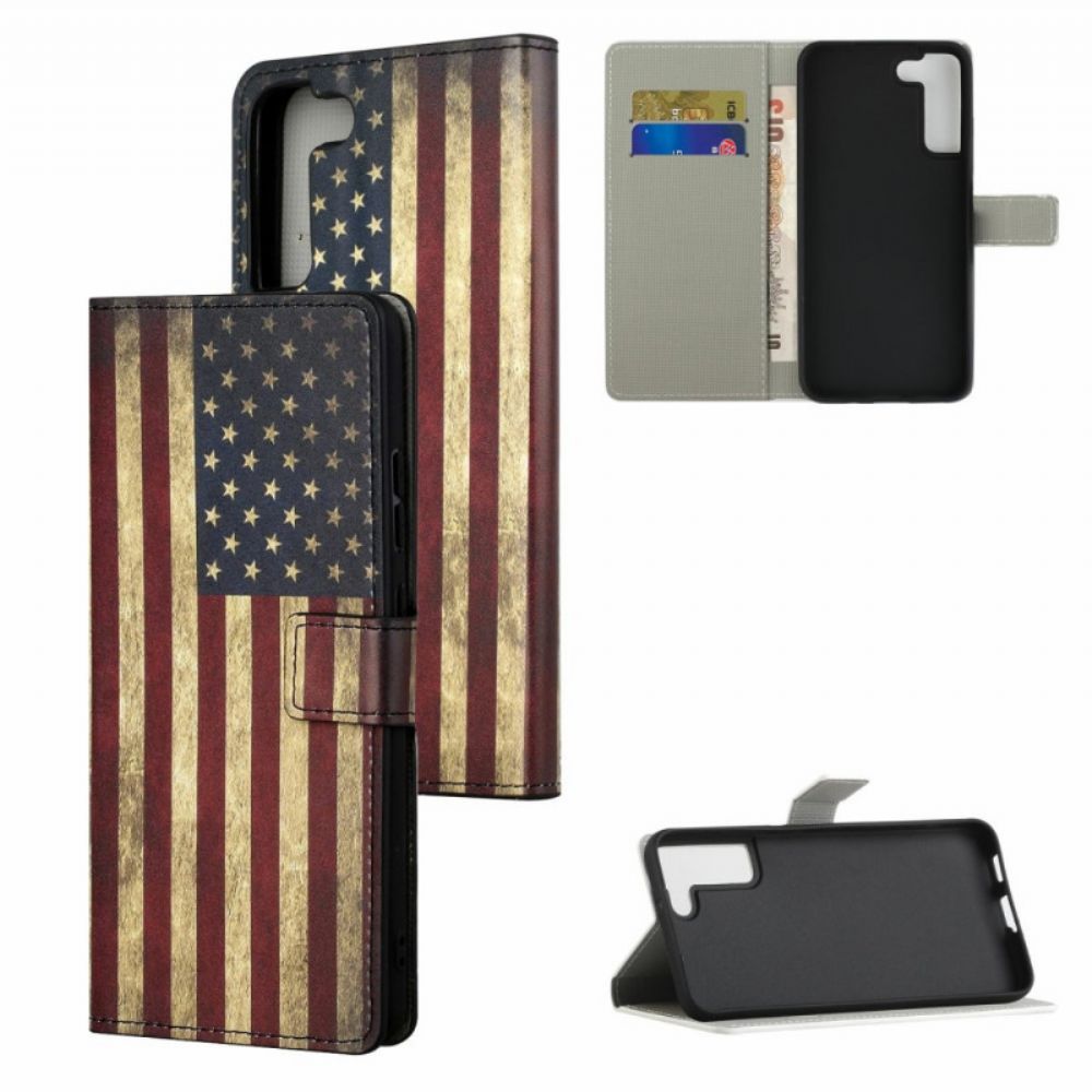 Leren Hoesje voor Samsung Galaxy S22 Plus 5G Amerikaanse Vlag