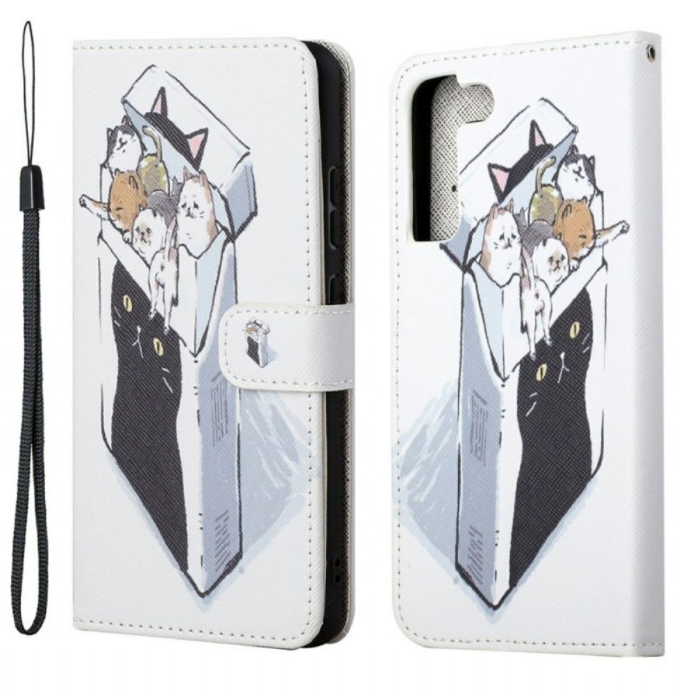 Leren Hoesje voor Samsung Galaxy S22 Plus 5G Met Ketting Thong Kat Levering