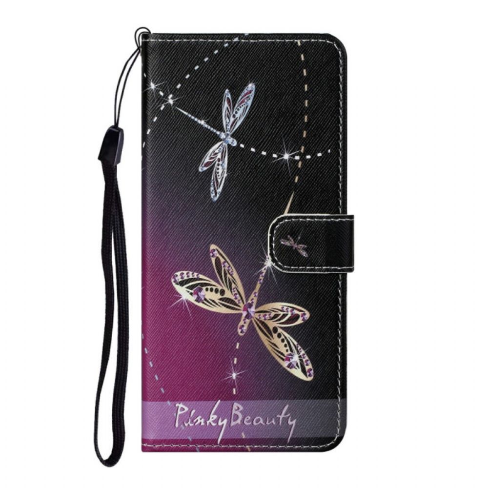 Leren Hoesje voor Samsung Galaxy S22 Plus 5G Met Ketting Thong Libellen