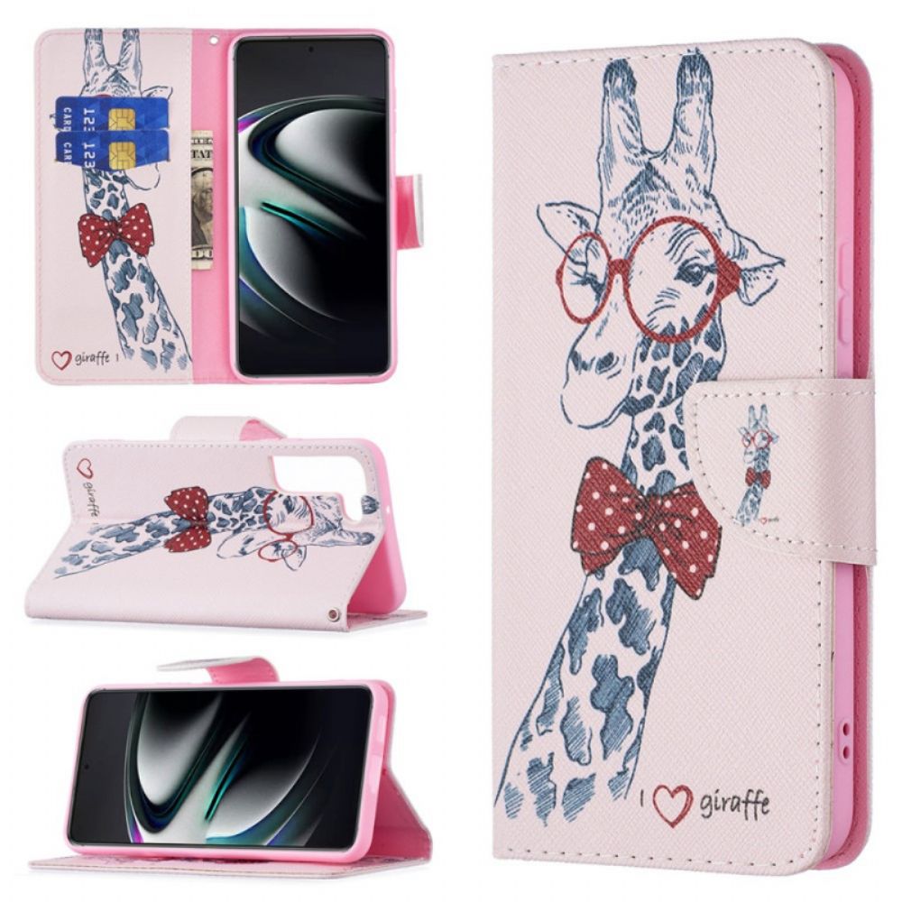 Leren Hoesje voor Samsung Galaxy S22 Plus 5G Nerdy Giraf