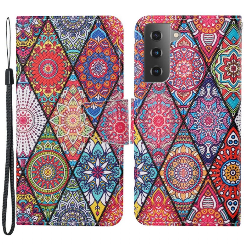 Leren Hoesje voor Samsung Galaxy S22 Plus 5G Patchwork Met Lanyard