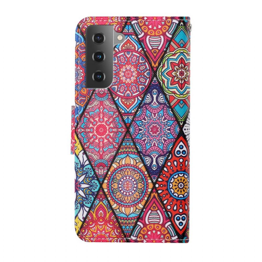 Leren Hoesje voor Samsung Galaxy S22 Plus 5G Patchwork Met Lanyard