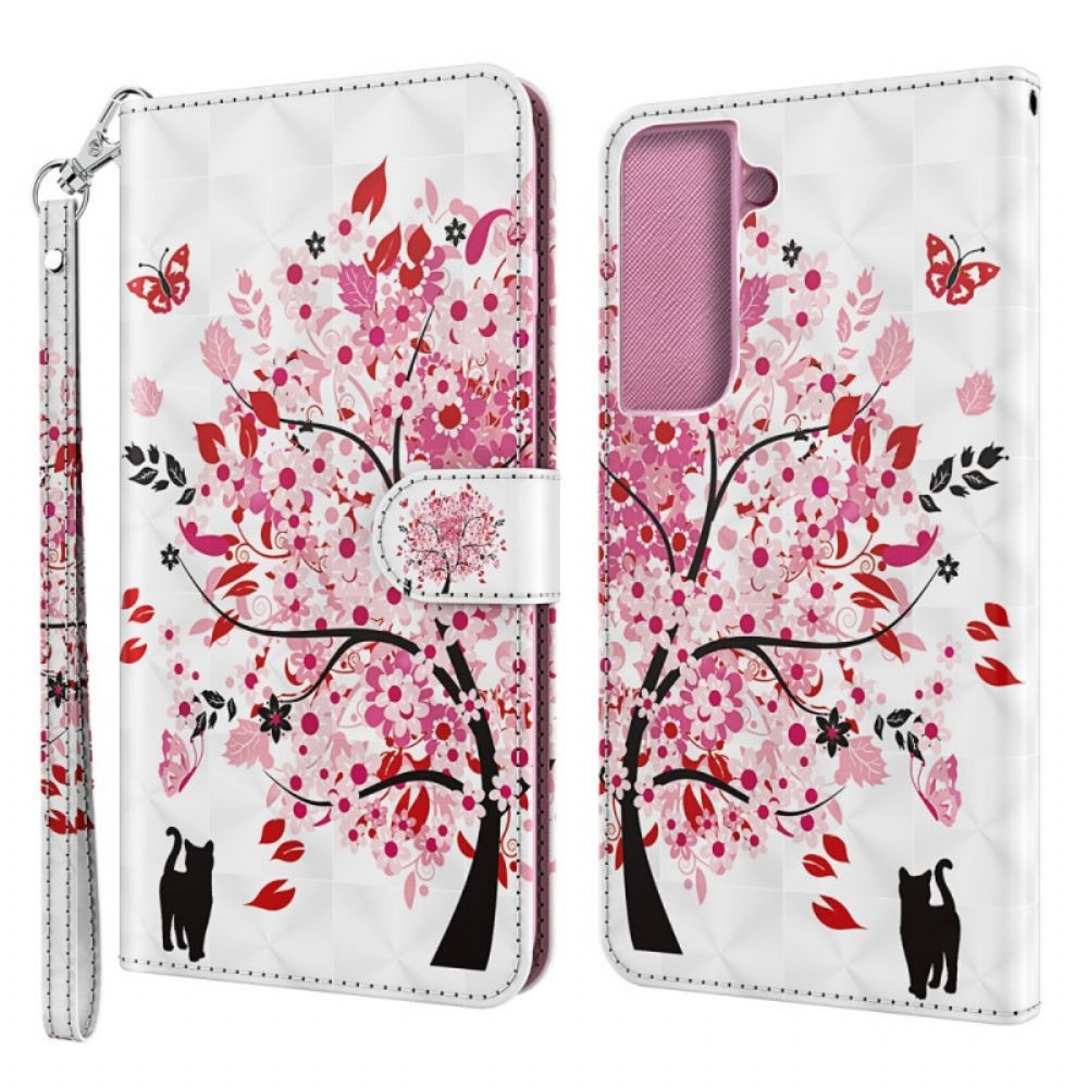 Leren Hoesje voor Samsung Galaxy S22 Plus 5G Roze Boom