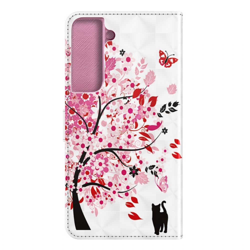 Leren Hoesje voor Samsung Galaxy S22 Plus 5G Roze Boom