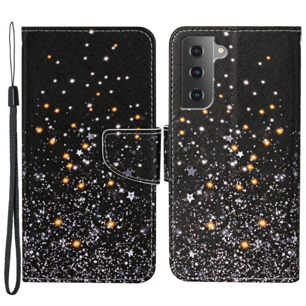 Leren Hoesje voor Samsung Galaxy S22 Plus 5G Sterren En Pailletten Met Koord