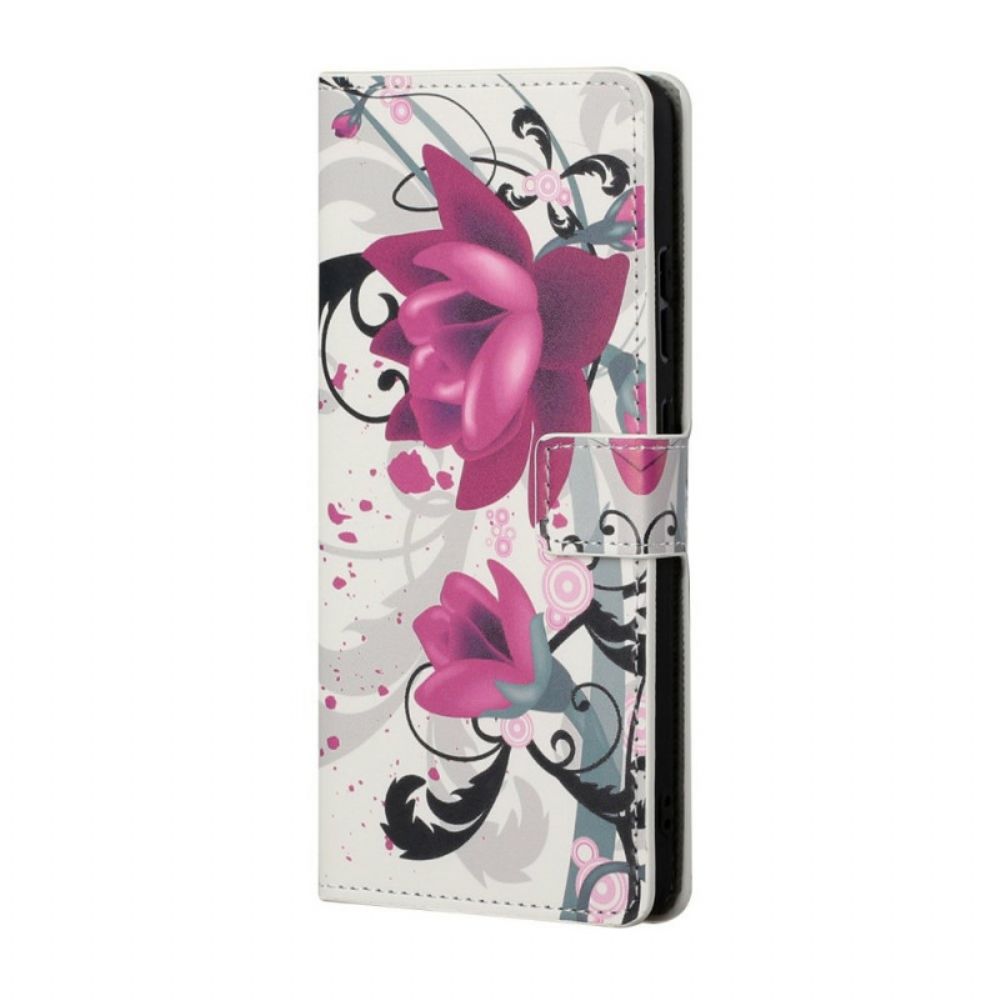 Leren Hoesje voor Samsung Galaxy S22 Plus 5G Tropische Bloemen