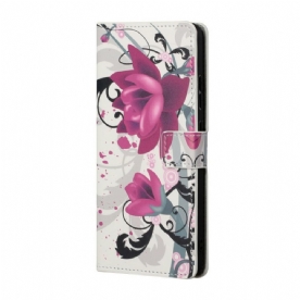 Leren Hoesje voor Samsung Galaxy S22 Plus 5G Tropische Bloemen