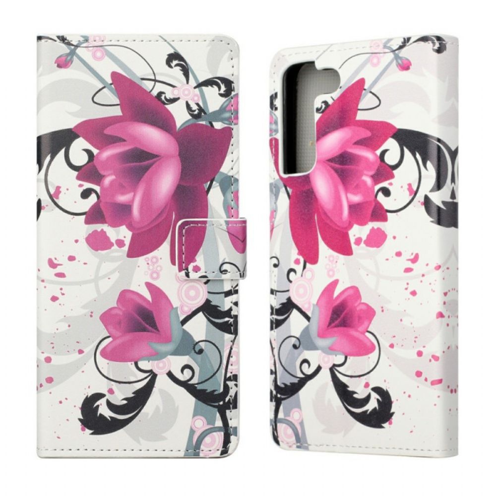 Leren Hoesje voor Samsung Galaxy S22 Plus 5G Tropische Bloemen