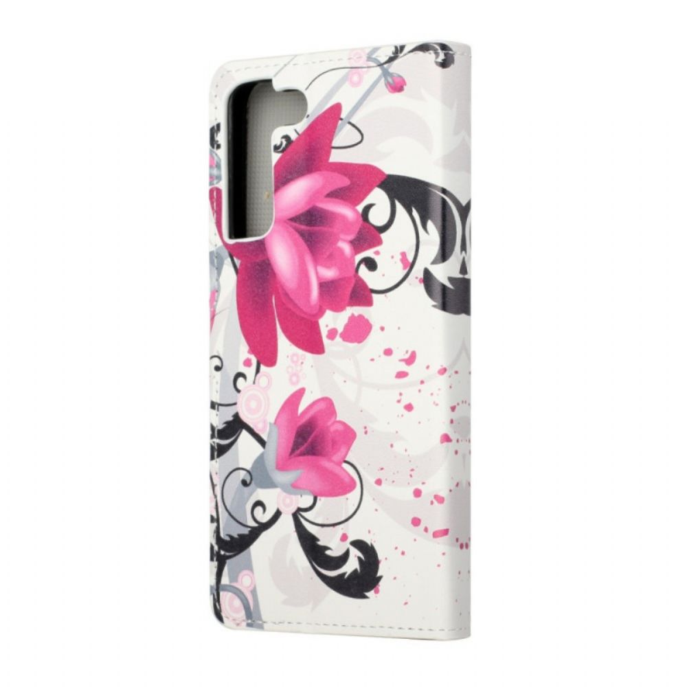 Leren Hoesje voor Samsung Galaxy S22 Plus 5G Tropische Bloemen