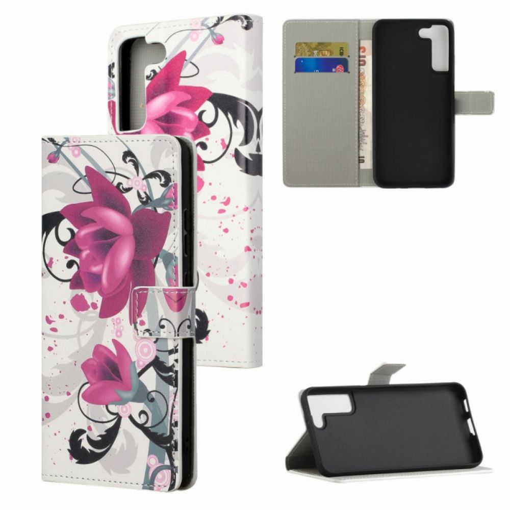 Leren Hoesje voor Samsung Galaxy S22 Plus 5G Tropische Bloemen