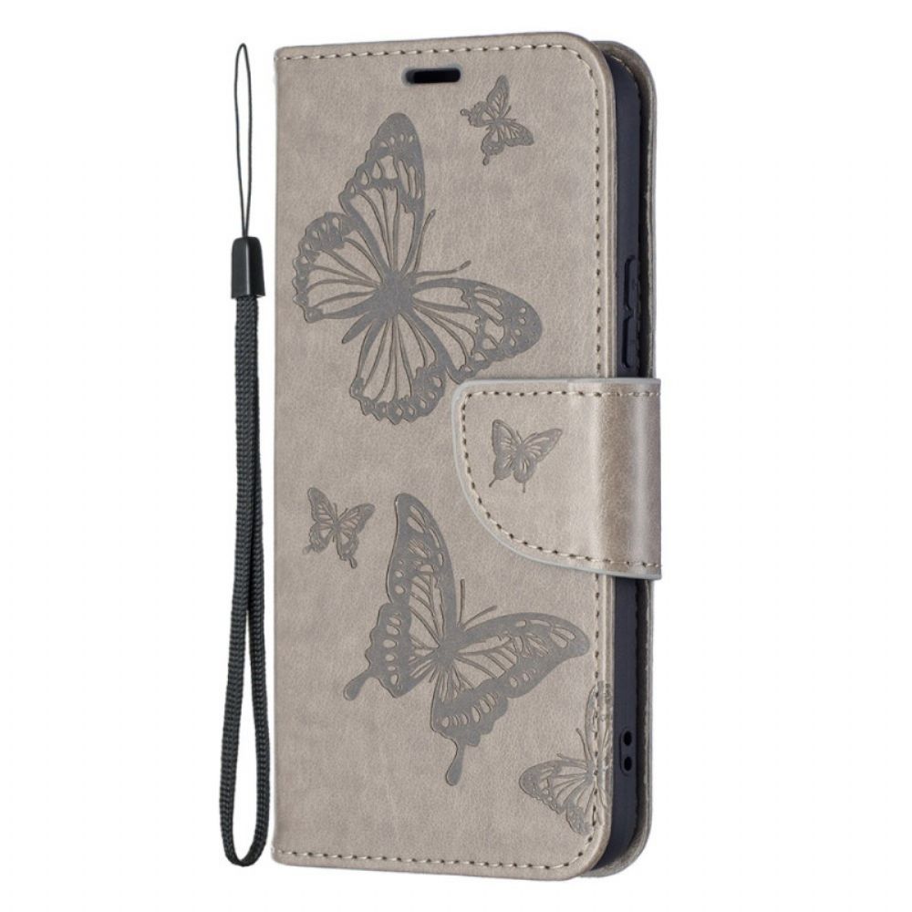 Leren Hoesje voor Samsung Galaxy S22 Plus 5G Vlinders Tijdens De Vlucht Met Lanyard