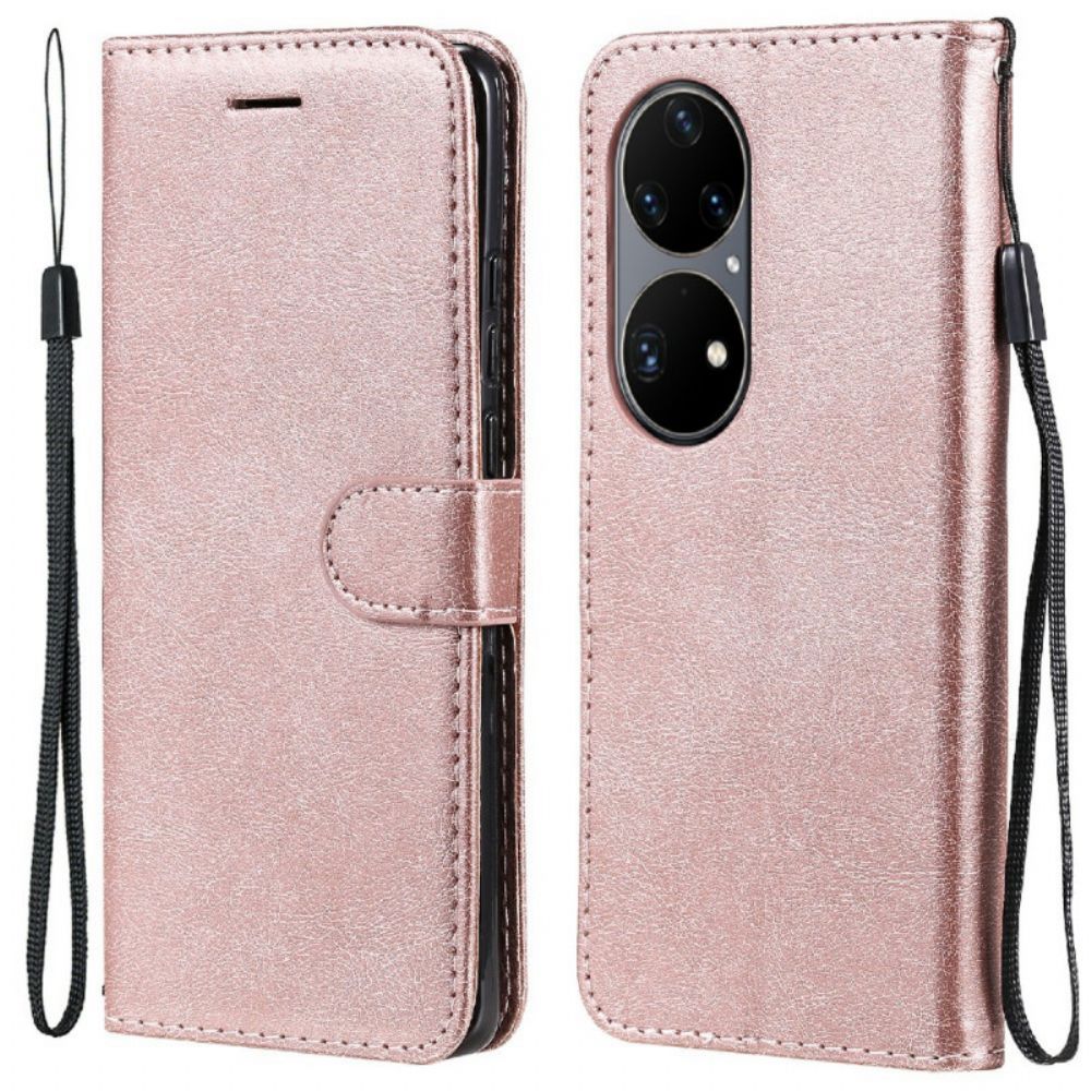 Folio-hoesje voor Huawei P50 Pro Met Ketting Leren Effect Band