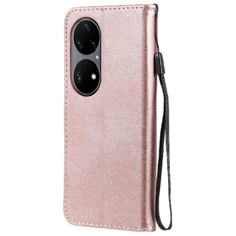 Folio-hoesje voor Huawei P50 Pro Met Ketting Leren Effect Band